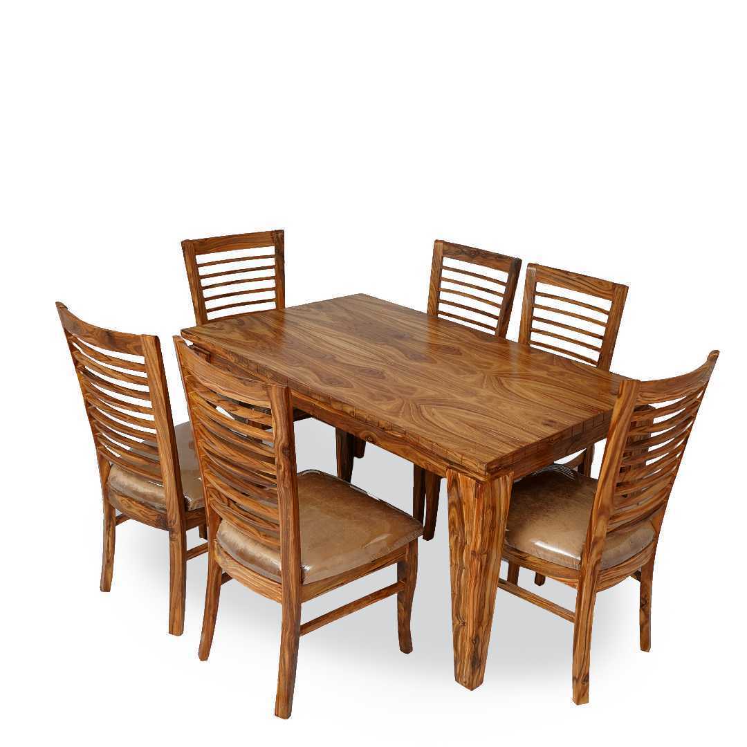 Solid Sheesham Wood Dining Table Set with 6 Cushioned Chairs Provincial ...