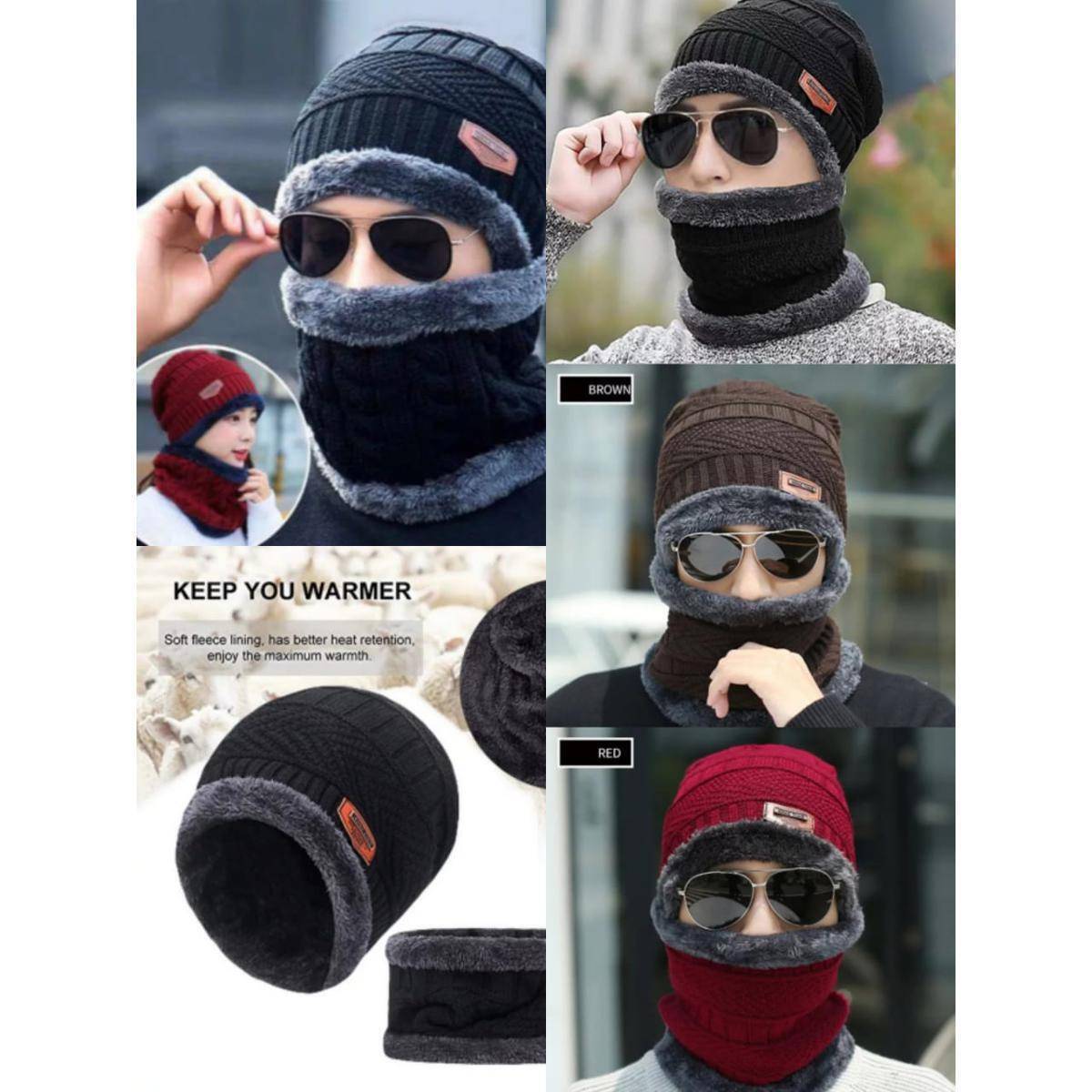 1set Mens Winter Beanie Hats Scarf Set Warm Knit Hats Skull Neck Warmer  With Thick Fleece Lined Winter Hat Scarf, Check Out Today's Deals Now