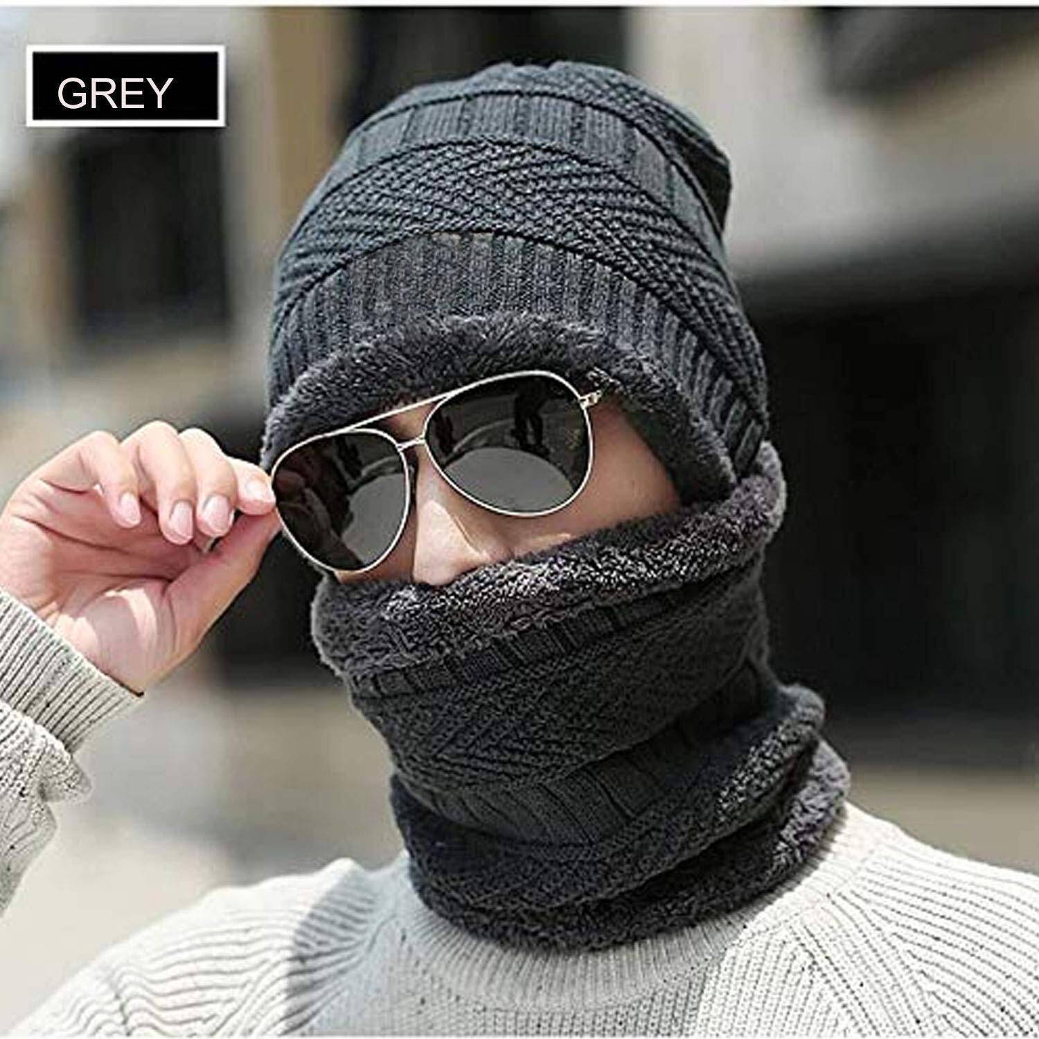 1set Mens Winter Beanie Hats Scarf Set Warm Knit Hats Skull Neck Warmer  With Thick Fleece Lined Winter Hat Scarf, Check Out Today's Deals Now